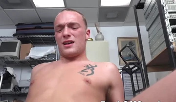 Tattooed jock sucking off BBC manager before riding him POV