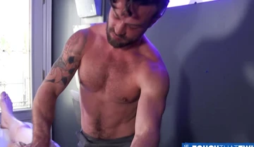 Anal play and handjob with his hunk stepdad makes him cum