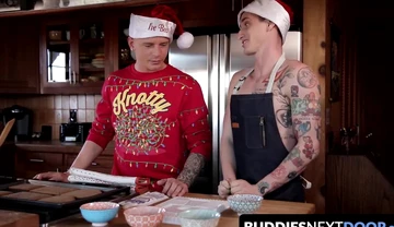 Inked twink takes a raw bareback fucking after making cookies