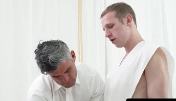 Mormon hunk teases and dick plays with young gay