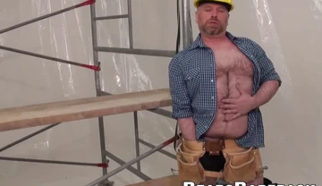 Chubby Construction Worker Steve Brody Stuffs His Ass With A Hammer