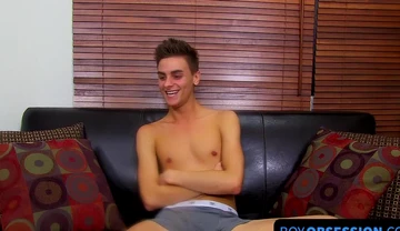 Twink Ryan Daley interviewed in undies before masturbating solo